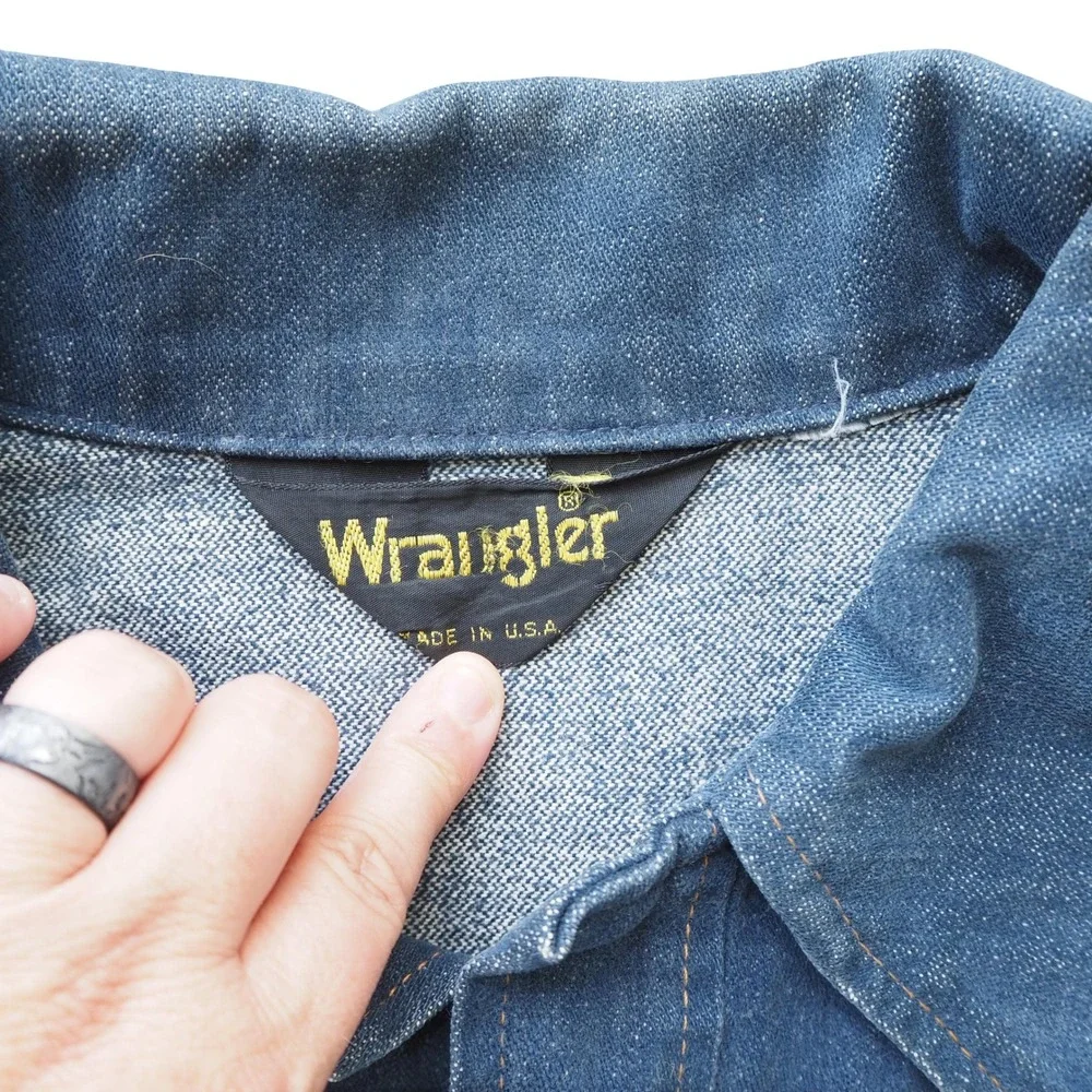 Wrangler Vintage 70s Denim Jean Pearl Snap Shacket Shirt Blue Men's‎ S? No Size